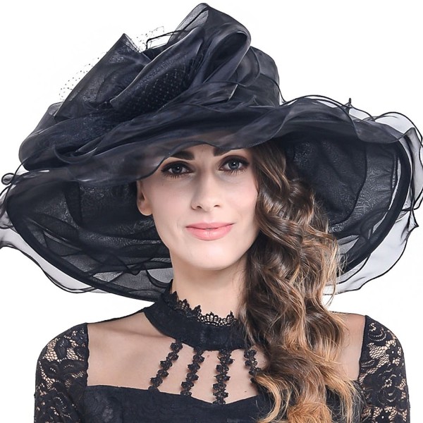 Fanny Women's Church Derby Kentucky Wide Brim Sun Hat With Flower S019 - S601-black - CA17YORCTAS