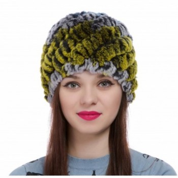 ZUUC Women's Real Rex Rabbit Fur Knitted Beanie Winter Warm Hats Caps - Green + Blue - CF12OB8RURM