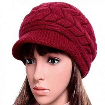 Women Lady Braided Warm Cabled Knit Winter Beanie Crochet Hats Newsboy Caps Claret - CB129B3VWI7