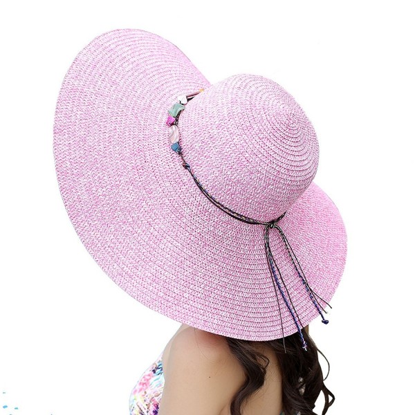 Urban CoCo Women's Large Wide Brim Caps Foldable Summer Outdoor Beach Sun Straw Hats - Pink - CJ12I5R6TER