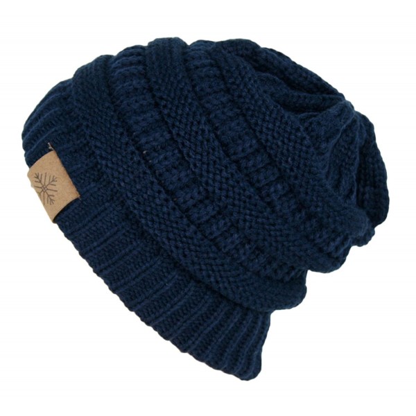 ANGELA & WILLIAM Winter Warm Thick Cable Knit Slouchy Skull Beanie Cap Hat - Navy Blue - C6126RND9JT