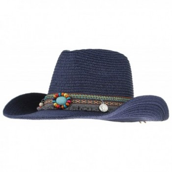 Gemvie Men Women Woven Straw Cowboy Hat National Wind Jazz Hat Cap - Blue - CA183Q3H8RA