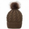 HelloAllyn Women's Cable Knit Faux Fur Pom Beanie - Olive Khaki - C91873H8QUI