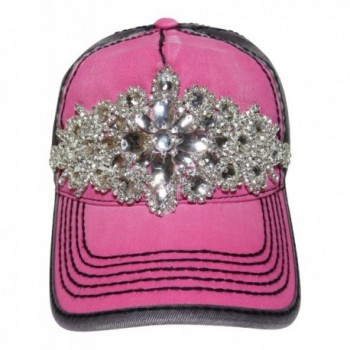 Rhinestone Large Motif Cotton Washed Look Baseball Cap Fashion - Pink/Grey - C112GJJZVDX