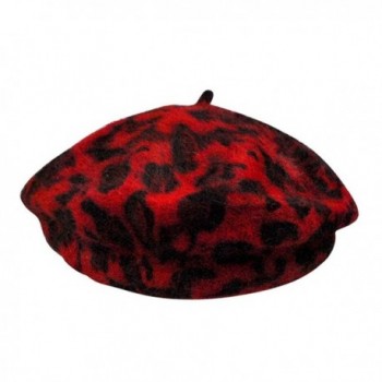 Women French Style Vintage Leopard Print Wool Soft Winter Warm Beret Beanie Hat - Red - C6186NDL5QR