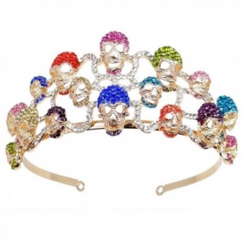 EVER FAITH Halloween Skull Hair Band Tiara Austrian Crystal - Multicolor Gold-Tone - CW11FBMFZ5J