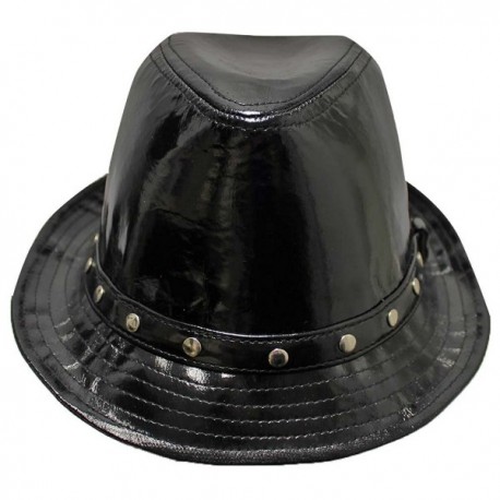 black leather fedora style hat