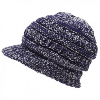 MIRMARU Women's Winter Ribbed Layer knitted Brim Visor Beanie Hat. - Navy - CL186SN6RQX