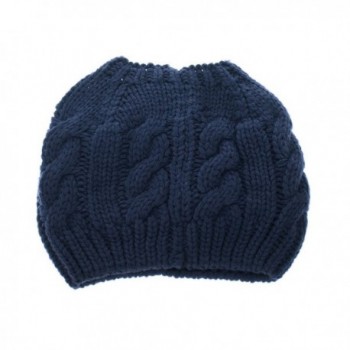 HatQuarters Women Crochet Ponytail Messy High Bun Beanie Winter Hat Slouchy Cable Knit Twist - Navy Blue - CS188KGLGMU