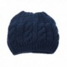 HatQuarters Women Crochet Ponytail Messy High Bun Beanie Winter Hat Slouchy Cable Knit Twist - Navy Blue - CS188KGLGMU