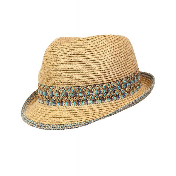 Funky Junque UPF50+ Adjustable Multicolor Woven Pattern Short Brim Fedora Hat - Blue - CF12ENYM6YD