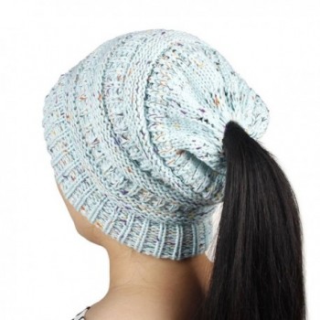 Yeahii Women Ponytail Cap Warm Beanie Knitted Hat Messy High Bun Ponytail Beanie Hat - Blue - CM188R0TL5L