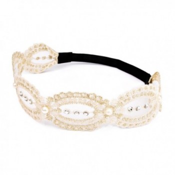 Lace Flower Headband - Beige Chrysanthemum with Gold Line and Pearl for Festival Wedding - Beige-02 - CP1887YIRMI