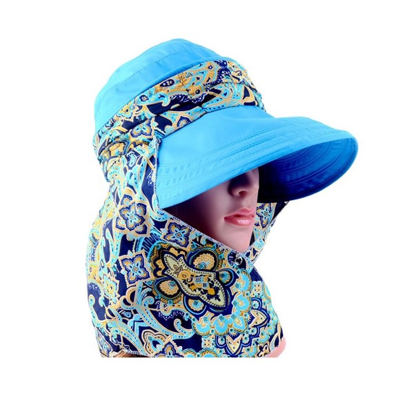 Wide Brim Visor Foldable UV Protection Sun Hat Outdoor Flap Hat for Women - blue - CT17AZUM5MD