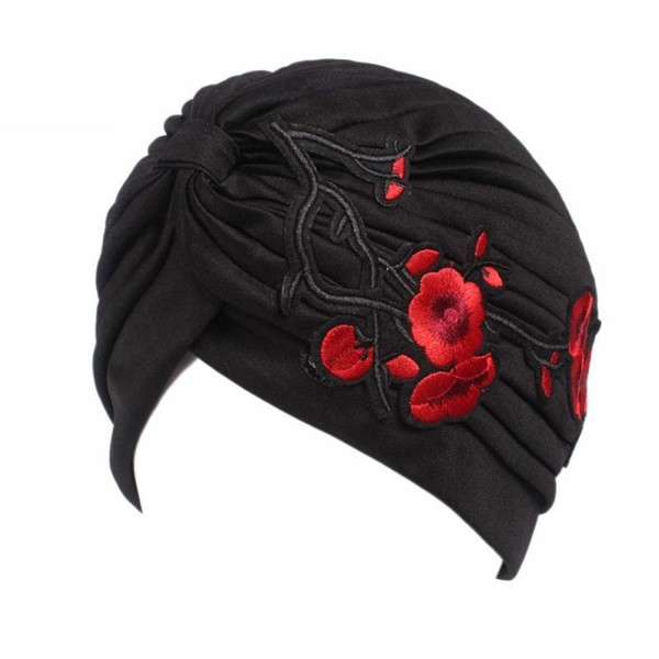 Highpot Hot Women Embroidery Cancer Chemo Hat Beanie Scarf Turban Head Wrap Cap - Black - C8184S95Z8D