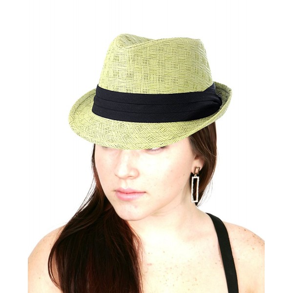 NYFASHION101 Women's Paper Woven Straw Fedora Hat w/ 3 Tier Band - Sage - CD11MML4B0H