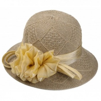 ChezAbbey Summer Cloche Floppy Fascinator Derby Hat Wide Brim Tea Party Church Sun Hat For Women - Coffee - CY18254KYZ8