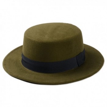 Elee Women Boater Hat Bowler Sailor Wide Brim Flat Top Caps Wool Blend - Army Green - CY184HHOXK5