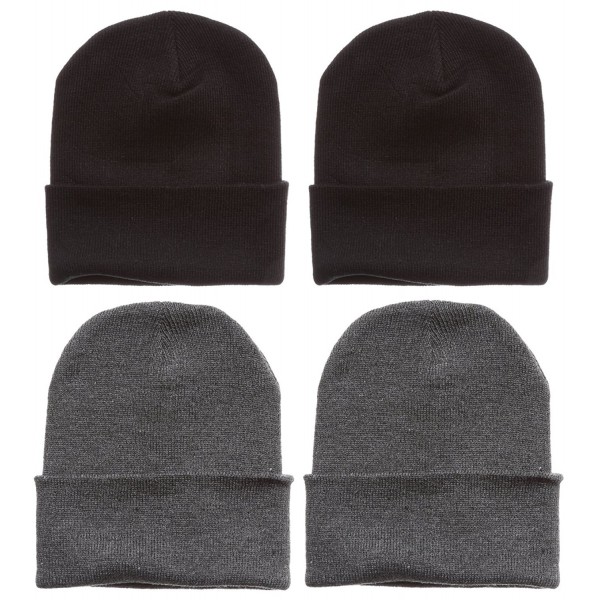 MIRMARU Men's Plain Beanie Solid Color Knitted 12" Long Cuff Skull Cap Hats - 2 Black & 2 Grey - CS12NBV7HKH