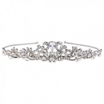 EVER FAITH Women's Austrian Crystal Vintage Inspired Flower Knot Hair Band Tiara Clear Silver-Tone - CN12N1J6MPP