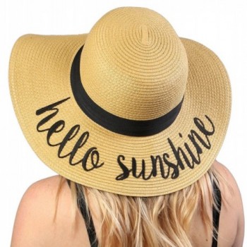 Funky Junque Women's Bold Cursive Embroidered Adjustable Beach Floppy Sun Hat - Hello Sunshine - C917X0M496N