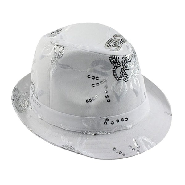 Port Classic Sequin Floral Fedora Hat - White - CR182S4OLGQ