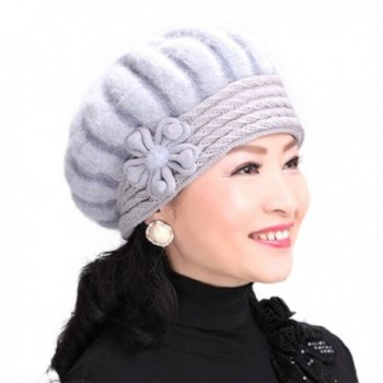 Tthy Mer Elderly Female Winter Rabbit Fur Knitted Wool Hat Lady Mom Warm Beret Cap - Light Gray - C6189G7WKMW
