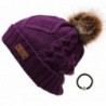 Women's Winter Fleece Lined Cable Knitted Pom Pom Beanie Hat with Hair Tie. - Purple - CU12MZHR9KL