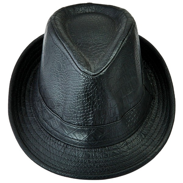 Samtree Fedora Hats For Women Men-Classic PU Leather Panama Cap Jazz Hat - 02-black - C917YTGG5NS