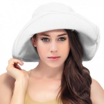 LRKC Women's Summer Cotton Bucket Beach Hat Foldable Sun Hat - White - CG17YQEQYQU