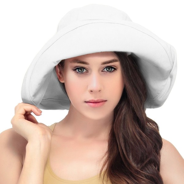 LRKC Women's Summer Cotton Bucket Beach Hat Foldable Sun Hat - White - CG17YQEQYQU