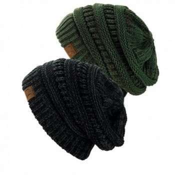NYFASHION101 Exclusive Unisex Two Tone Warm Cable Knit Thick Slouch Beanie Cap (Black/Charcoal & 2 Tone Olive) - C212O14CLD7