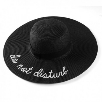 Aerusi Women's Do Not Disturb Straw Wide Brim Floppy Sun Hat Beach Sun Hat - Black - C4185Q3O702
