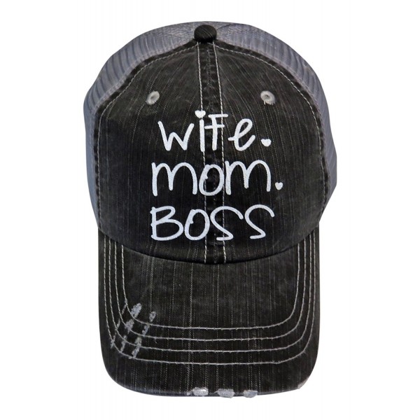 Glitter " wife mom boss " Distressed Look Grey Trucker Cap Hat - C617XQ6RZ0X