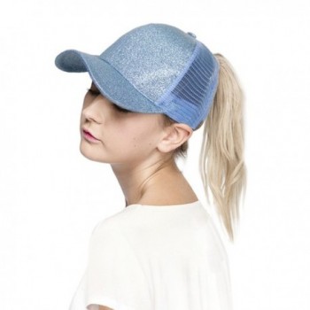 ScarvesMe C.C Ponytail Cap Messy Buns Trucker Plain Baseball Ponycap Hat - Glitter Light Blue - CP18C2T7DIO