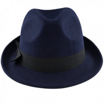 Samtree Fedora Hats for Women Men-Winter Roll-up Brim Trilby Woolen Jazz Cap - Navy Blue - CW188RZ5HXD