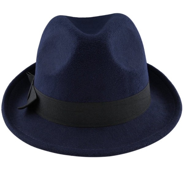 Samtree Fedora Hats for Women Men-Winter Roll-up Brim Trilby Woolen Jazz Cap - Navy Blue - CW188RZ5HXD