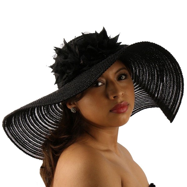 Summer Cotton Mesh Dual Floral Net Floppy Wide 5"+ Brim Beach Sun Hat 57cm - Black - C111JHWK171