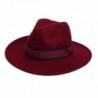 100% Wool Fedora Hat Vintage Bowler Hats Wide Brim Hat for Women - Wine Red - C31866W3QR0