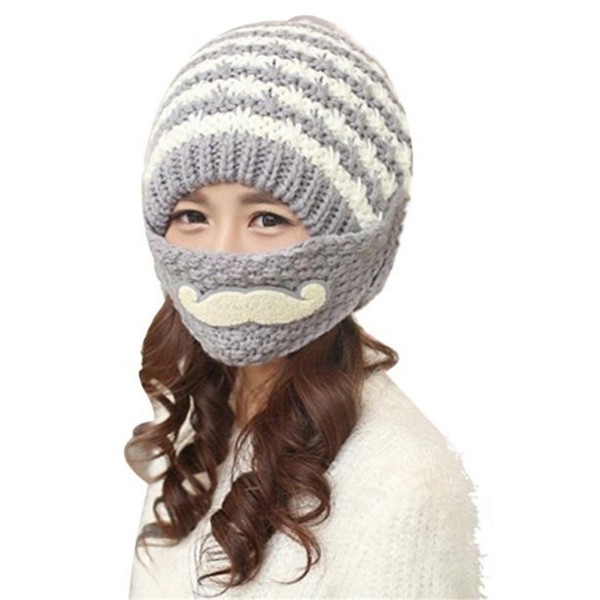 Tuscom Women Cute Winter Beard Hat Knit Warm Cap Beanies With Mouth Mask - Gray - C612NDWLCHQ
