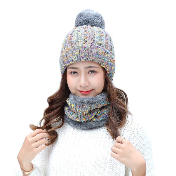 IRELIA Womens/Mens Stretchy Knitted Pom Fleece Lined Caps Beanie Scarf Set - 2 in 1(grey) - CD187DYAT56