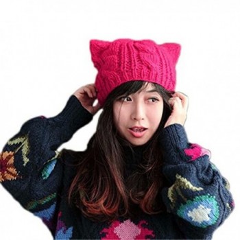 BIBITIME Knit Dog Ear Hat For Women Knitting Crochet Handmade Warmer Beanie Cap - Rose - CD187AKDY9W