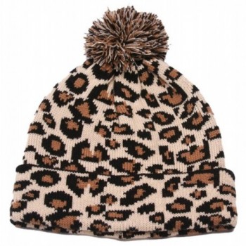 SS/Sophia Winter Leopard Print Cuffed Beanie w/Pom - Camel - C5128NSUFLV