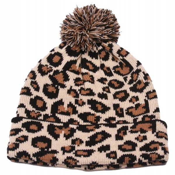 SS/Sophia Winter Leopard Print Cuffed Beanie w/Pom - Camel - C5128NSUFLV