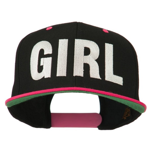 Flat Bill Hip Hop Casual Girl Embroidered Cap - Black Pink - CA11KCHJOTB