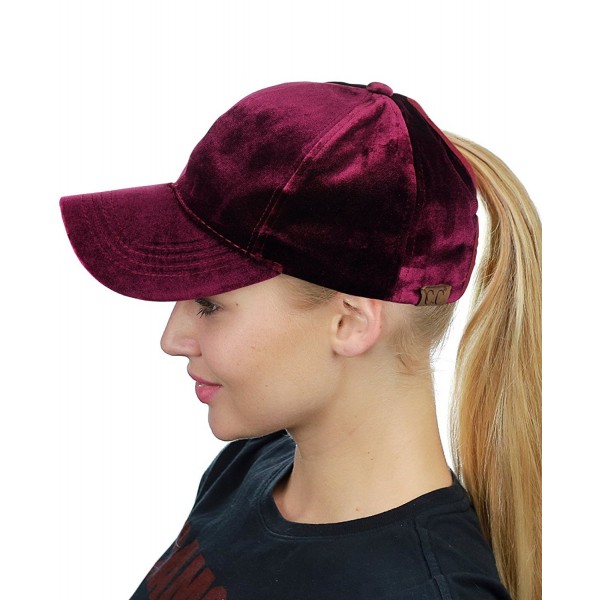 C.C Ponycap Messy High Bun Ponytail Soft Velvet Adjustable Baseball Cap Hat - Burgundy - CR187QMOML3