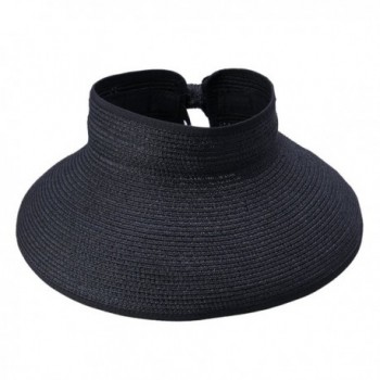ACVIP Women Straw Sun Hat Adjustable Beach Cap Roll up Open Top Visor - Black - C211KU7SWRD