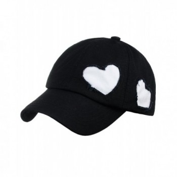 C.C Women's Heart Cut Design Cotton Unstructured Precurved Baseball Cap Hat - Black/White Heart - CM17YC2UANH