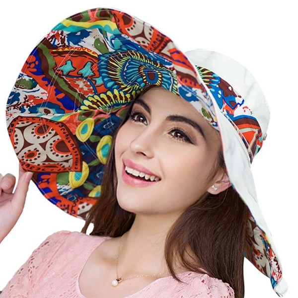 Women's Reversible Foldable Floppy Sun Hat With Wide Brim UPF 50+ - Beige - C1182Q0WOWI