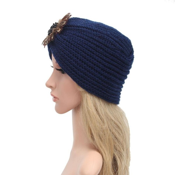 Tuscom Fashion Womens Winter Warm Knit Crochet Ski Hat Braided Turban Headdress Cap - Navy - C812NG9K1BH